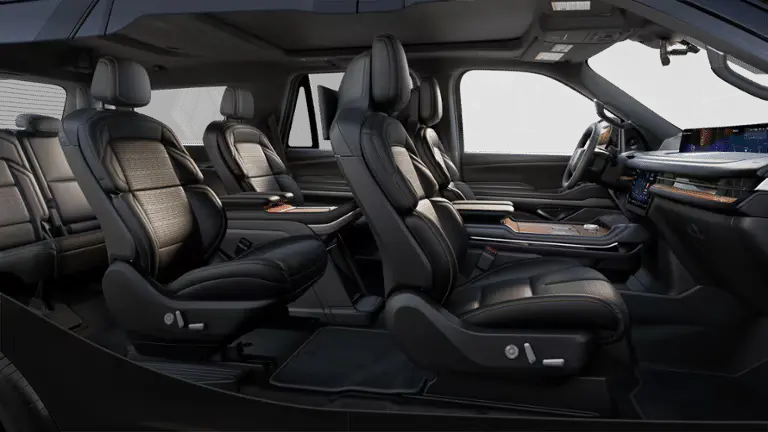 Second-row captain’s chairs are ideal for executive transfers and premium airport service.