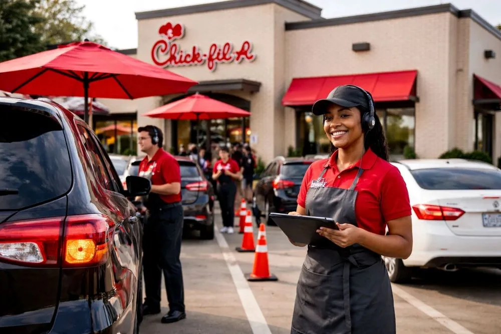 Efficient Chick-fil-A drive-thru service demonstrating operational consistency and systemized customer experience