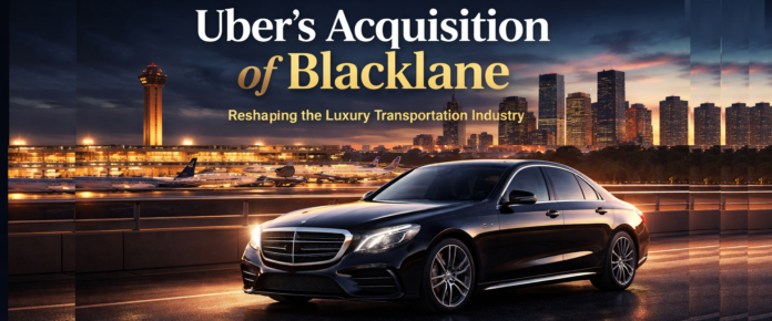 Uber Blacklane acquisition luxury transportation Houston skyline airport chauffeur service